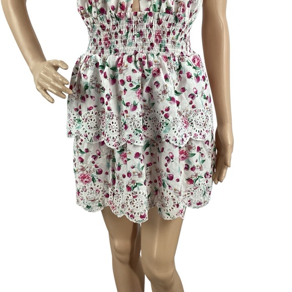 BB Dakota Strawberry Bliss Eyelet Tiered Halter Mini Dress White M - Picture 3 of 7